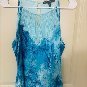 White House Black Market Aqua and Teal Lace-Yoke Halter Tank